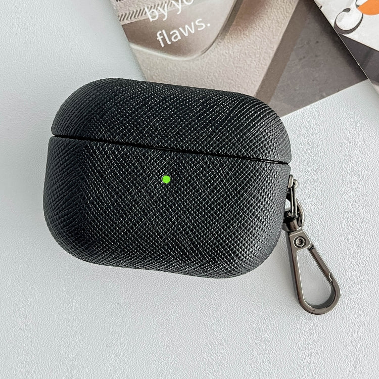 For AirPods 3 Cross Texture PU Leather Bluetooth Earphone Protective Case(Black) - For AirPods 3 by PMC Jewellery | Online Shopping South Africa | PMC Jewellery | Buy Now Pay Later Mobicred