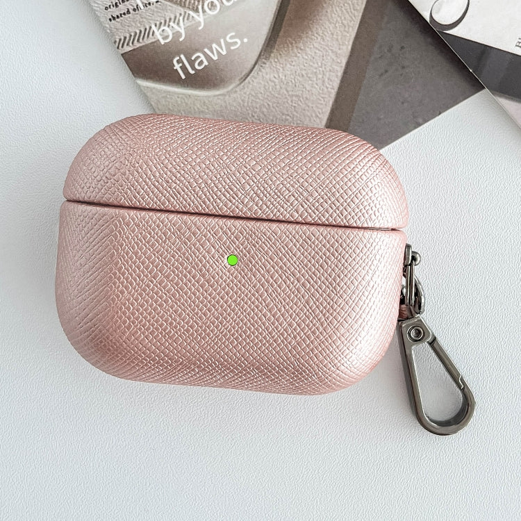 For AirPods 3 Cross Texture PU Leather Bluetooth Earphone Protective Case(Rose Gold) - For AirPods 3 by PMC Jewellery | Online Shopping South Africa | PMC Jewellery | Buy Now Pay Later Mobicred