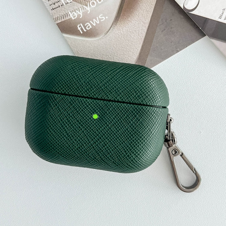 For AirPods Pro Cross Texture PU Leather Bluetooth Earphone Protective Case(Dark Green) - For AirPods Pro by PMC Jewellery | Online Shopping South Africa | PMC Jewellery | Buy Now Pay Later Mobicred