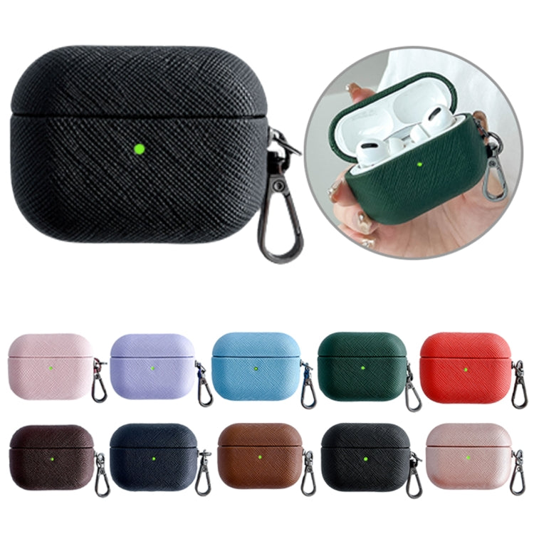 For AirPods Pro 2 Cross Texture PU Leather Bluetooth Earphone Protective Case(Red) - For AirPods Pro 2 by PMC Jewellery | Online Shopping South Africa | PMC Jewellery | Buy Now Pay Later Mobicred