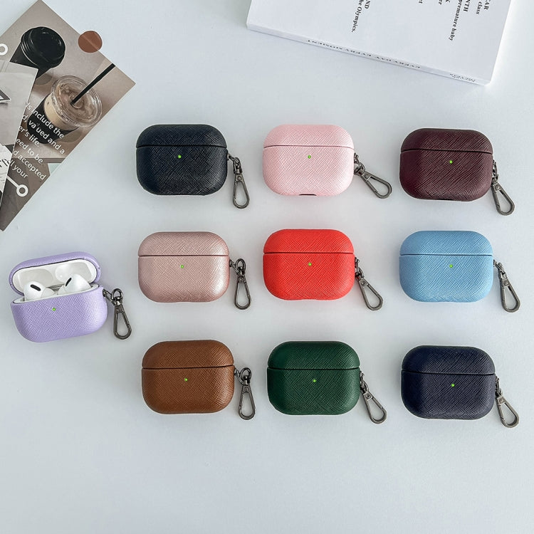 For AirPods Pro 2 Cross Texture PU Leather Bluetooth Earphone Protective Case(Dark Blue) - For AirPods Pro 2 by PMC Jewellery | Online Shopping South Africa | PMC Jewellery | Buy Now Pay Later Mobicred