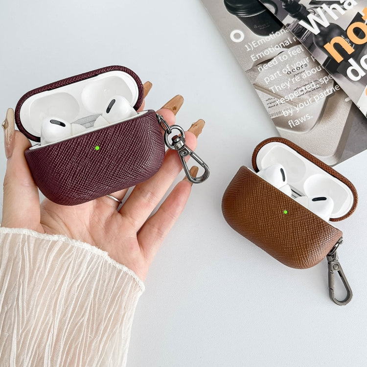 For AirPods Pro 2 Cross Texture PU Leather Bluetooth Earphone Protective Case(Purple) - For AirPods Pro 2 by PMC Jewellery | Online Shopping South Africa | PMC Jewellery | Buy Now Pay Later Mobicred