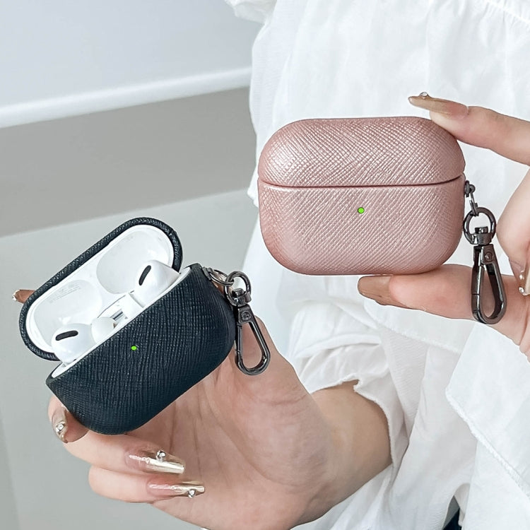 For AirPods 3 Cross Texture PU Leather Bluetooth Earphone Protective Case(Black) - For AirPods 3 by PMC Jewellery | Online Shopping South Africa | PMC Jewellery | Buy Now Pay Later Mobicred