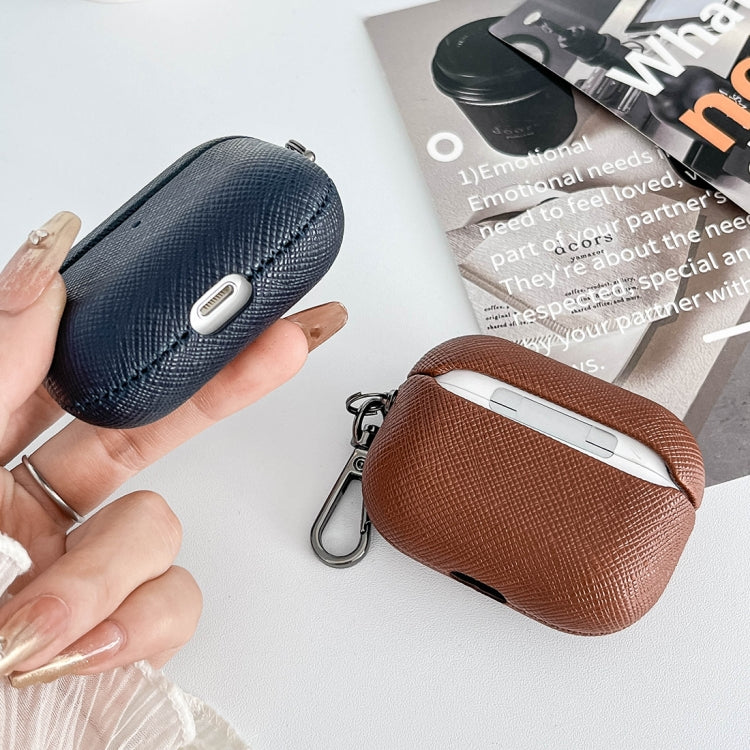 For AirPods 3 Cross Texture PU Leather Bluetooth Earphone Protective Case(Dark Brown) - For AirPods 3 by PMC Jewellery | Online Shopping South Africa | PMC Jewellery | Buy Now Pay Later Mobicred
