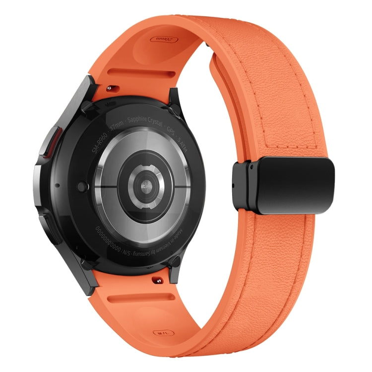 For Samsung Galaxy Watch 6 Magnetic Black Buckle Leather Silicone Watch Band(Orange) - Watch Bands by PMC Jewellery | Online Shopping South Africa | PMC Jewellery