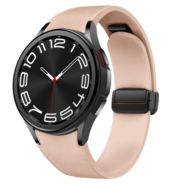 For Samsung Galaxy Watch 6 Magnetic Black Buckle Leather Silicone Watch Band(Pink) - Watch Bands by PMC Jewellery | Online Shopping South Africa | PMC Jewellery