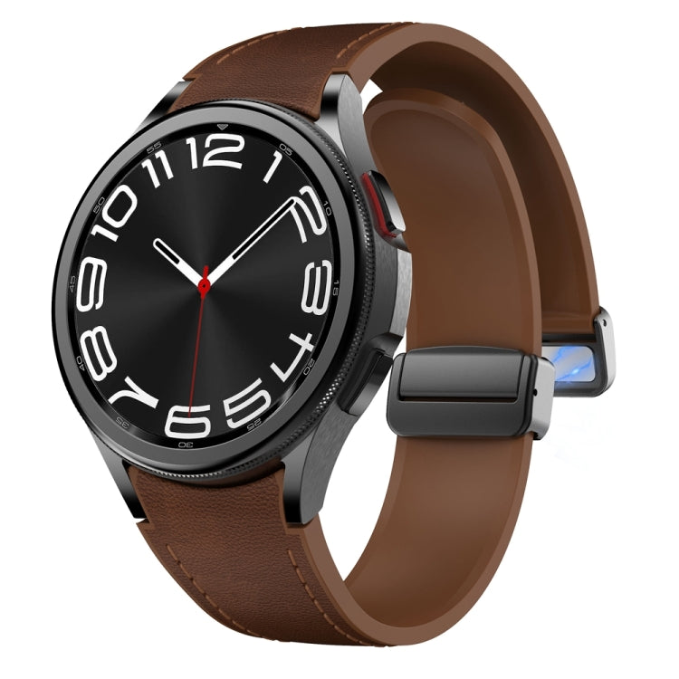 For Samsung Galaxy Watch 6 Magnetic Black Buckle Leather Silicone Watch Band(Dark Brown) - Watch Bands by PMC Jewellery | Online Shopping South Africa | PMC Jewellery