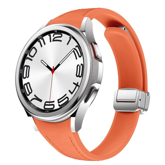 For Samsung Galaxy Watch 6 Slim Magnetic Silver Buckle Leather Silicone Watch Band(Orange) - Watch Bands by PMC Jewellery | Online Shopping South Africa | PMC Jewellery