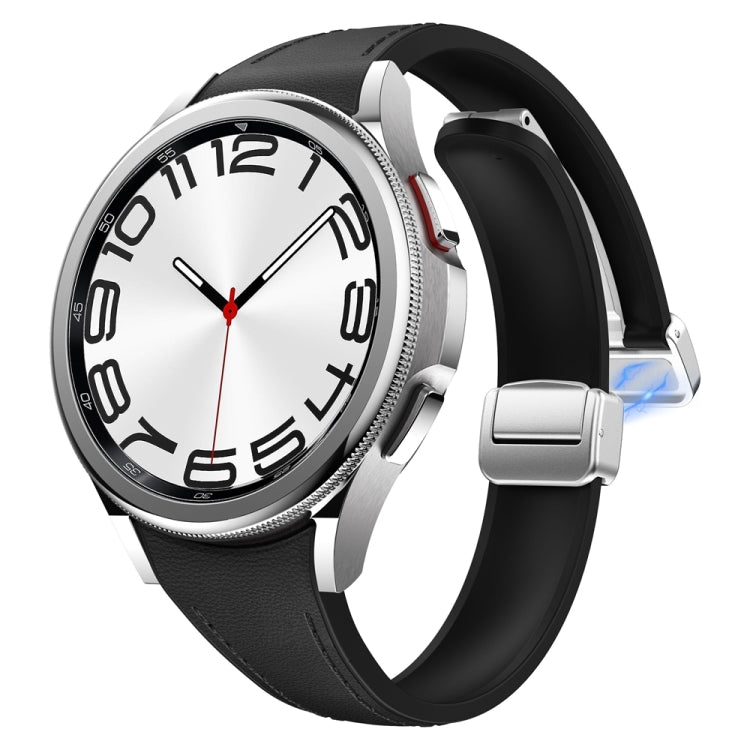 For Samsung Galaxy Watch 6 Slim Magnetic Silver Buckle Leather Silicone Watch Band(Black) - Watch Bands by PMC Jewellery | Online Shopping South Africa | PMC Jewellery