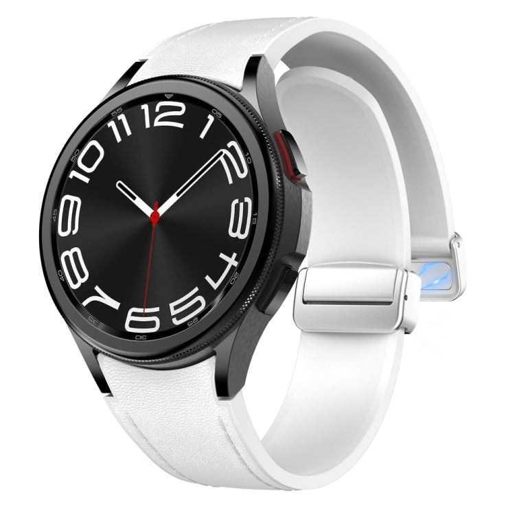 For Samsung Galaxy Watch 6 Magnetic Silver Buckle Leather Silicone Watch Band(White) - Watch Bands by PMC Jewellery | Online Shopping South Africa | PMC Jewellery