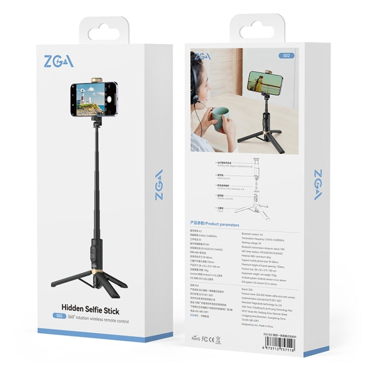 ZGA S02 Bluetooth Remote Control Hidden Tripod Selfie Stick(Black) - free shipping - PMC TechLife - Order now!