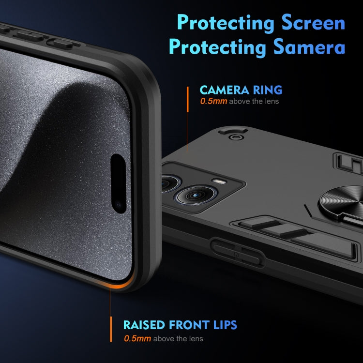 For Motorola Edge 2024 Shockproof Metal Ring Holder Phone Case(Black) - Motorola Cases by PMC Jewellery | Online Shopping South Africa | PMC Jewellery | Buy Now Pay Later Mobicred