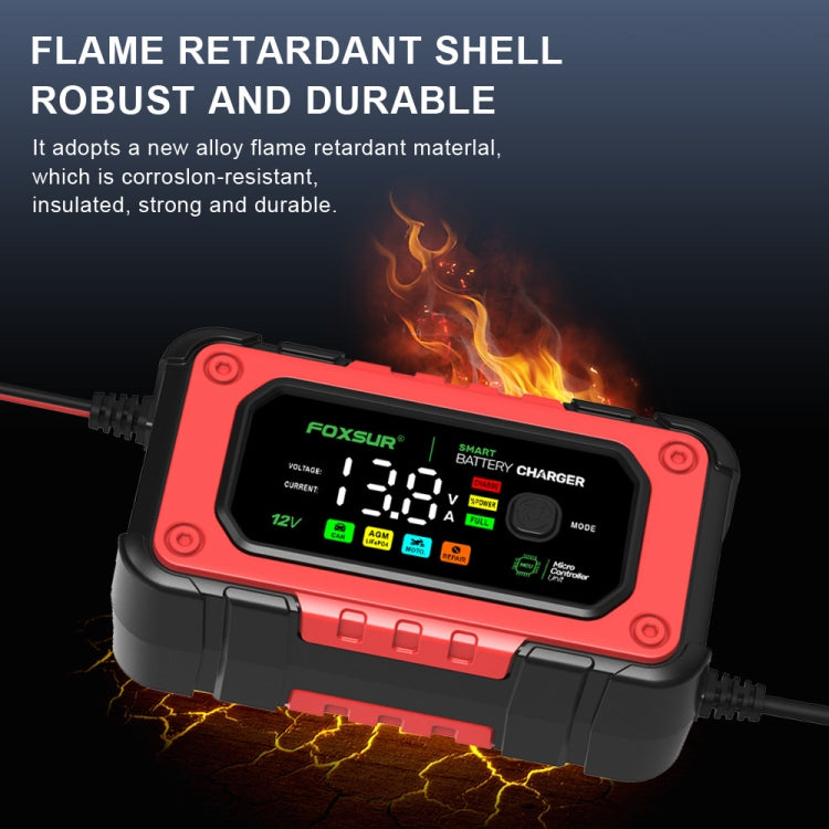 FOXSUR 7A 12V Car / Motorcycle Smart Battery Charger, Plug Type:EU Plug(Red) - Battery Charger by FOXSUR | Online Shopping South Africa | PMC TechLife | Buy Now Pay Later Mobicred