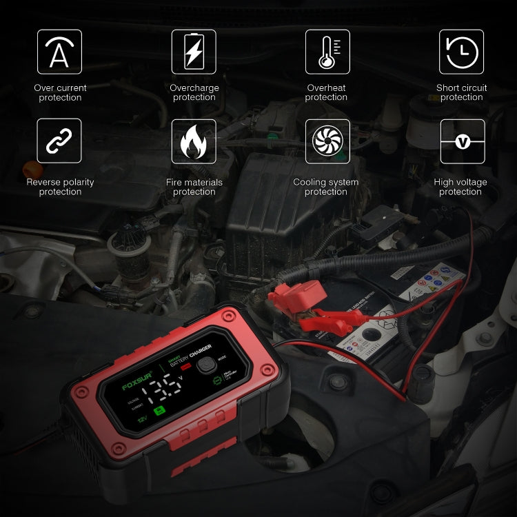 FOXSUR 7A 12V Car / Motorcycle Smart Battery Charger, Plug Type:UK Plug(Red) - free shipping - PMC TechLife - Order now!