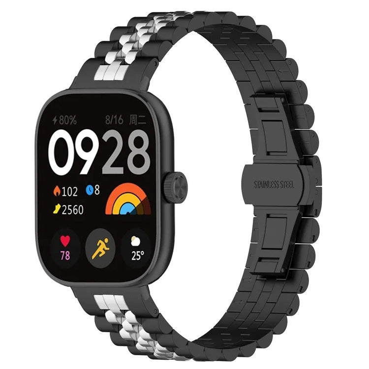 For Xiaomi Mi Band 8 Pro Five-bead Butterfly Buckle Metal Watch Band(Black Silver A) - Watch Bands by PMC Jewellery | Online Shopping South Africa | PMC Jewellery