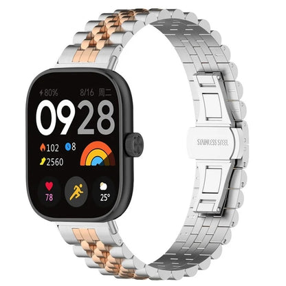 For Xiaomi Mi Band 8 Pro Five-bead Butterfly Buckle Metal Watch Band(Silver Rose Gold A) - Watch Bands by PMC Jewellery | Online Shopping South Africa | PMC Jewellery