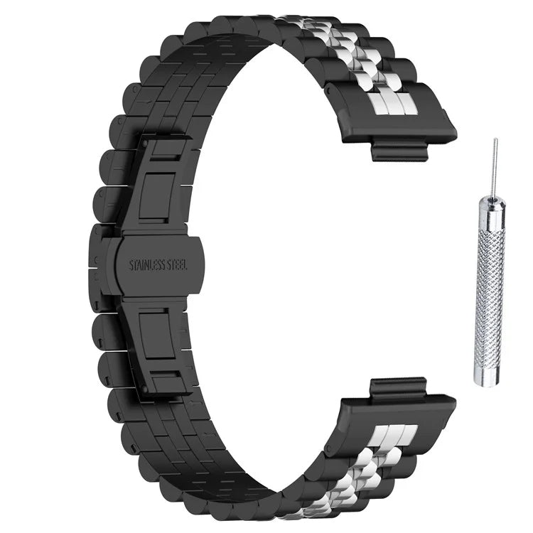 For Xiaomi Mi Band 8 Pro Five-bead Butterfly Buckle Metal Watch Band(Black Silver A) - Watch Bands by PMC Jewellery | Online Shopping South Africa | PMC Jewellery