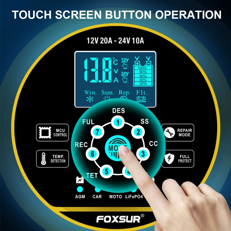 FOXSUR 20A 12V 24V Car / Motorcycle Smart Battery Charger, Plug Type:EU Plug(Yellow) - free shipping - PMC TechLife - Order now!