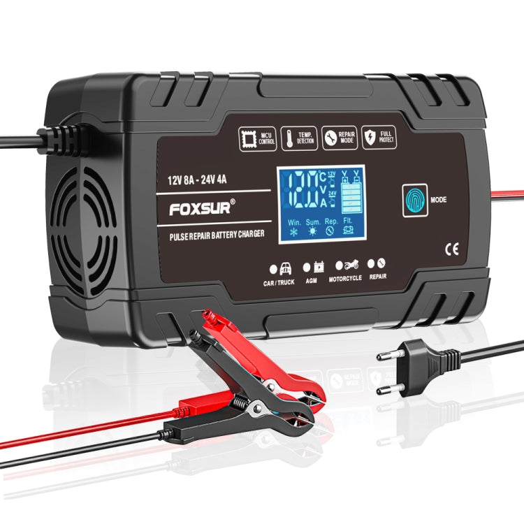 FOXSUR 8A 12V 24V Car / Motorcycle Smart Battery Charger, Plug Type:UK Plug(Black) - free shipping - PMC TechLife - Order now!