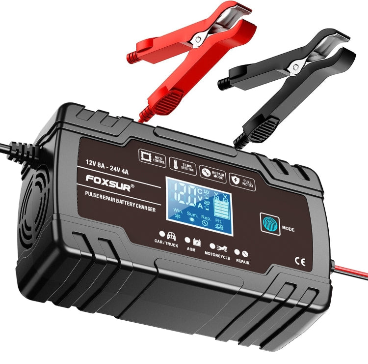FOXSUR 8A 12V 24V Car / Motorcycle Smart Battery Charger, Plug Type:UK Plug(Black) - free shipping - PMC TechLife - Order now!