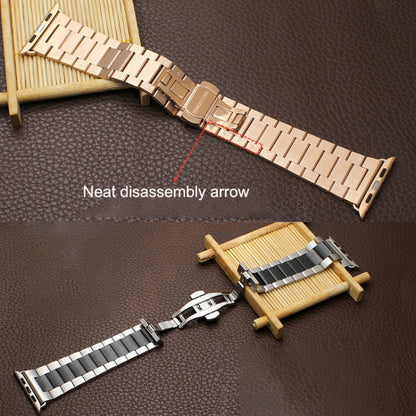 For Apple Watch Series 2 42mm Three-bead Butterfly Buckle Metal Watch Band(Rose Gold) - Watch Bands by PMC Jewellery | Online Shopping South Africa | PMC Jewellery