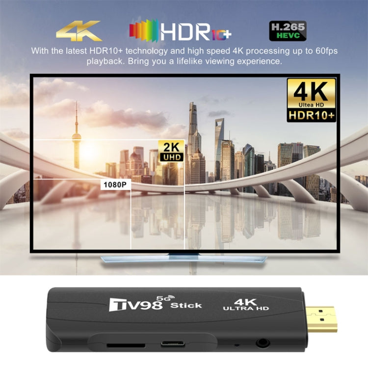 TV98 Rockchip 3228A Quad Core 4K HD Bluetooth Android TV Stick, RAM:2GB+16GB(EU Plug) - Android TV Sticks by PMC Jewellery | Online Shopping South Africa | PMC Jewellery | Buy Now Pay Later Mobicred