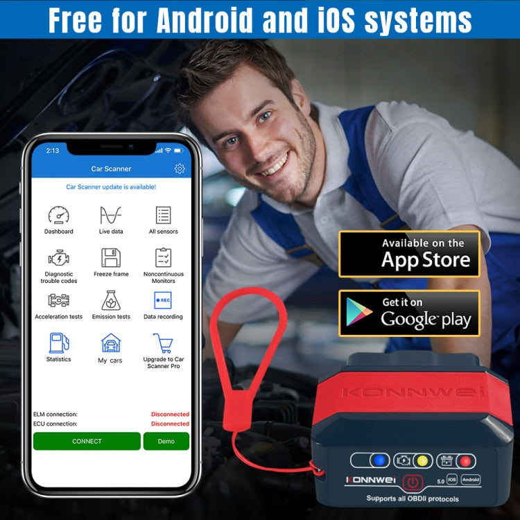 KONNWEI KW905 Bluetooth 5.0 Car OBD2 Scanner Support Android & iOS(Black) - Code Readers & Scan Tools by KONNWEI | Online Shopping South Africa | PMC Jewellery | Buy Now Pay Later Mobicred