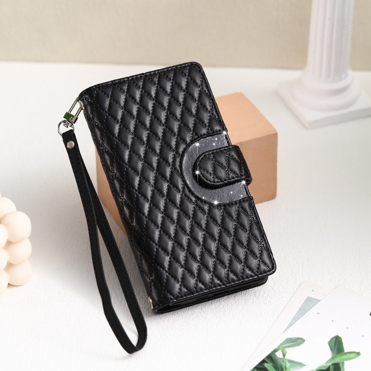 For Google Pixel 7 5G Glitter Lattice Zipper Wallet Leather Phone Case(Black) - Google Cases by PMC TechLife | Online Shopping South Africa | PMC TechLife | Buy Now Pay Later Mobicred