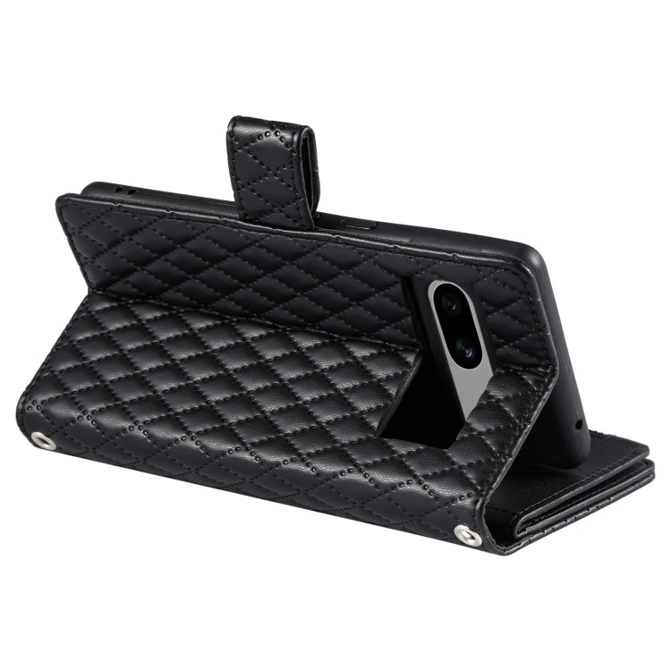 For Google Pixel 7a Glitter Lattice Zipper Wallet Leather Phone Case(Black) - Google Cases by PMC TechLife | Online Shopping South Africa | PMC TechLife | Buy Now Pay Later Mobicred