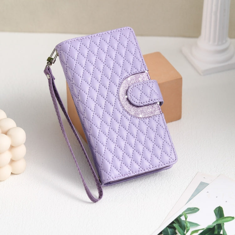 For Google Pixel 7 Pro 5G Glitter Lattice Zipper Wallet Leather Phone Case(Purple) - Google Cases by PMC TechLife | Online Shopping South Africa | PMC TechLife | Buy Now Pay Later Mobicred