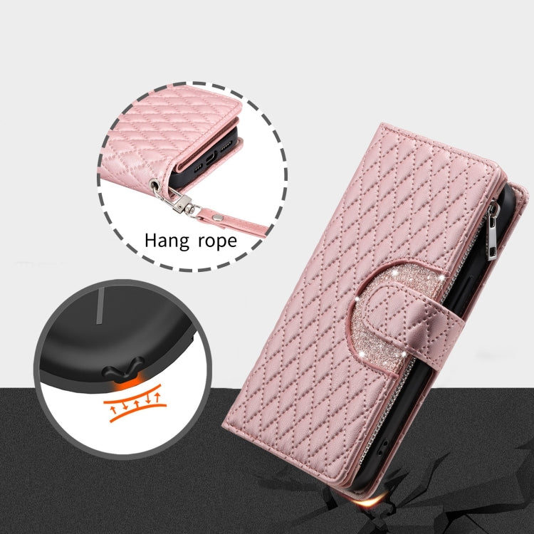 For Google Pixel 8 Pro Glitter Lattice Zipper Wallet Leather Phone Case(Rose Gold) - Google Cases by PMC TechLife | Online Shopping South Africa | PMC TechLife | Buy Now Pay Later Mobicred