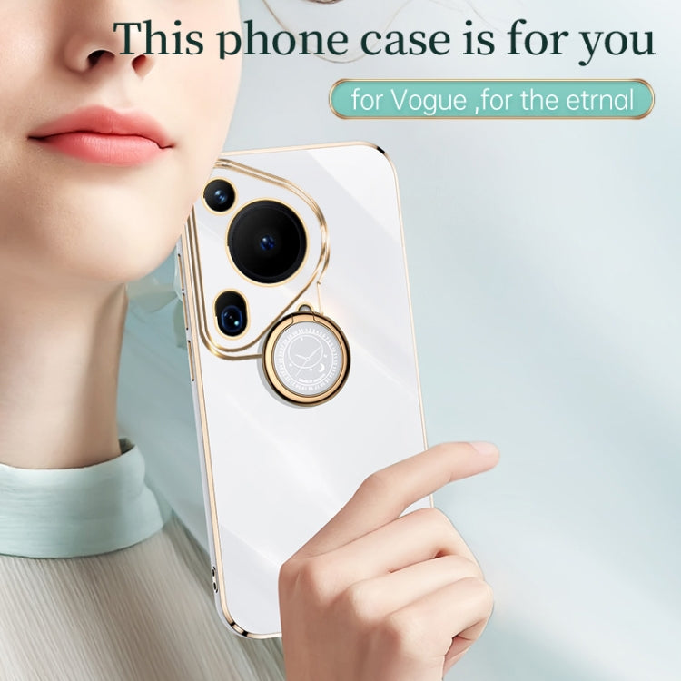 For Huawei Pura 70 Ultra XINLI Straight 6D Plating Gold Edge TPU Shockproof Case with Ring Holder(Mint Green) - Huawei Cases by XINLI | Online Shopping South Africa | PMC Jewellery | Buy Now Pay Later Mobicred