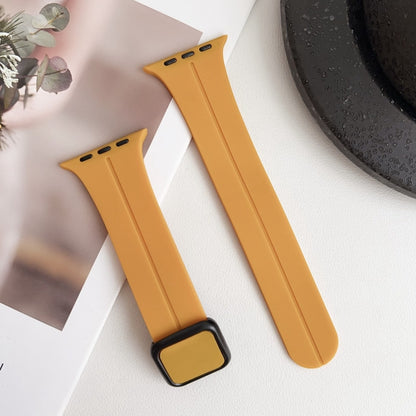 For Apple Watch SE 2023 44mm Magnetic Square Buckle Silicone Watch Band(Yellow) - Watch Bands by PMC Jewellery | Online Shopping South Africa | PMC Jewellery