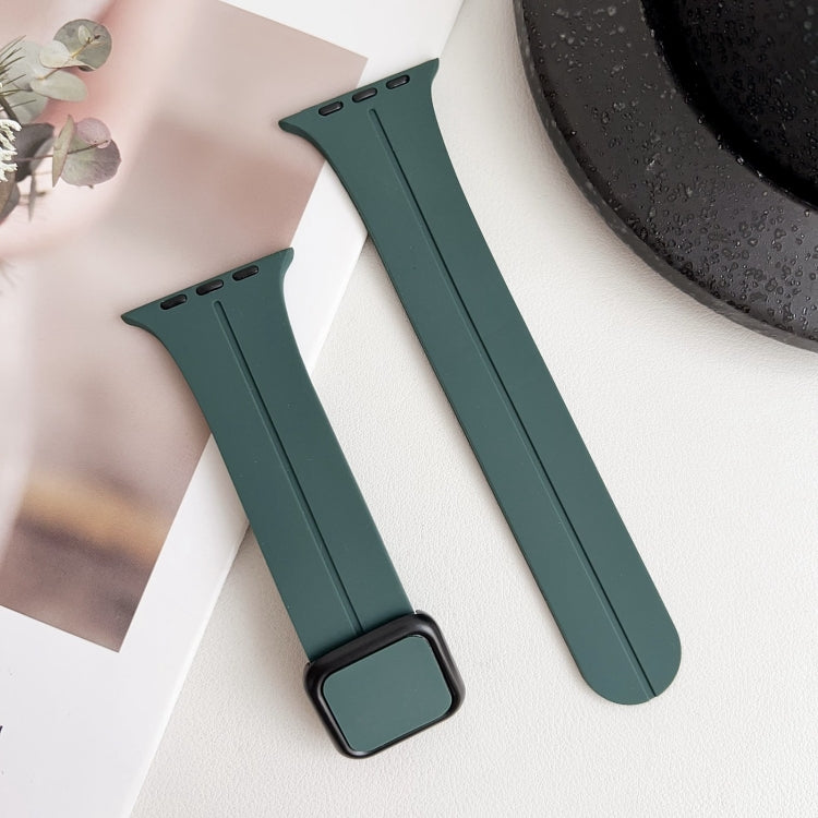 For Apple Watch SE 2023 40mm Magnetic Square Buckle Silicone Watch Band(Pine Green) - Watch Bands by PMC Jewellery | Online Shopping South Africa | PMC Jewellery