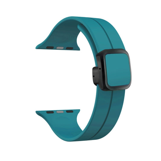 For Apple Watch SE 2023 40mm Magnetic Square Buckle Silicone Watch Band(Rock Green) - Watch Bands by PMC Jewellery | Online Shopping South Africa | PMC Jewellery