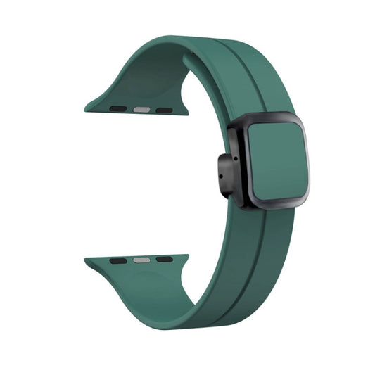 For Apple Watch Series 9 41mm Magnetic Square Buckle Silicone Watch Band(Pine Green) - Watch Bands by PMC Jewellery | Online Shopping South Africa | PMC Jewellery