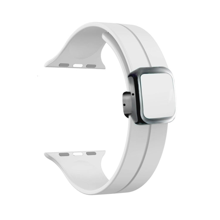 For Apple Watch Series 8 41mm Magnetic Square Buckle Silicone Watch Band(White) - Watch Bands by PMC Jewellery | Online Shopping South Africa | PMC Jewellery