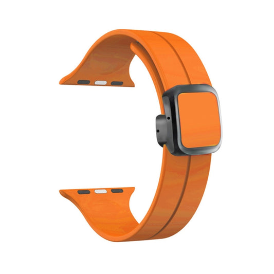 For Apple Watch Series 8 45mm Magnetic Square Buckle Silicone Watch Band(Orange) - Watch Bands by PMC Jewellery | Online Shopping South Africa | PMC Jewellery