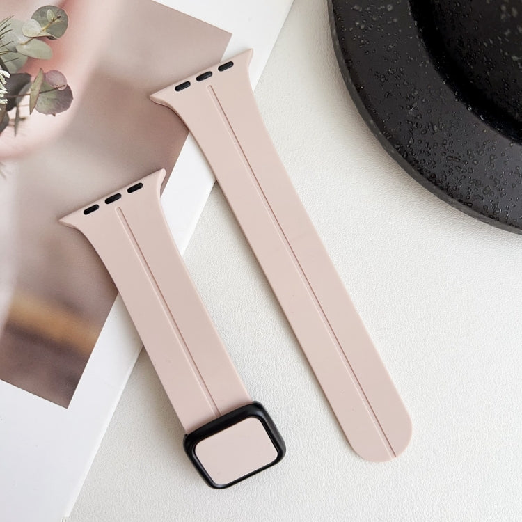 For Apple Watch Series 8 45mm Magnetic Square Buckle Silicone Watch Band(Sand Pink) - Watch Bands by PMC Jewellery | Online Shopping South Africa | PMC Jewellery