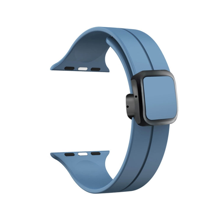 For Apple Watch Series 8 45mm Magnetic Square Buckle Silicone Watch Band(Blue) - Watch Bands by PMC Jewellery | Online Shopping South Africa | PMC Jewellery