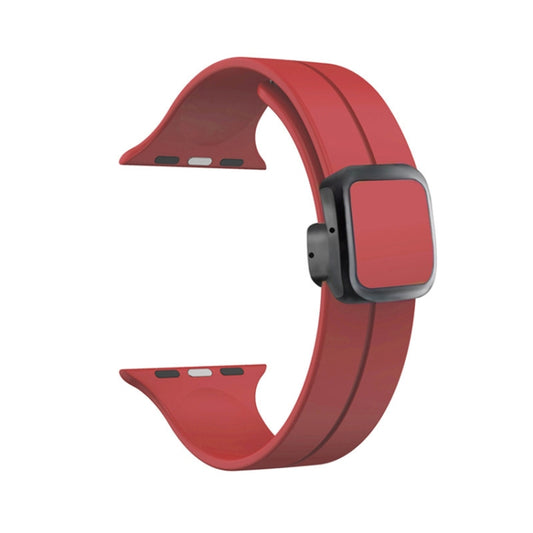 For Apple Watch SE 2022 44mm Magnetic Square Buckle Silicone Watch Band(Red) - Watch Bands by PMC Jewellery | Online Shopping South Africa | PMC Jewellery