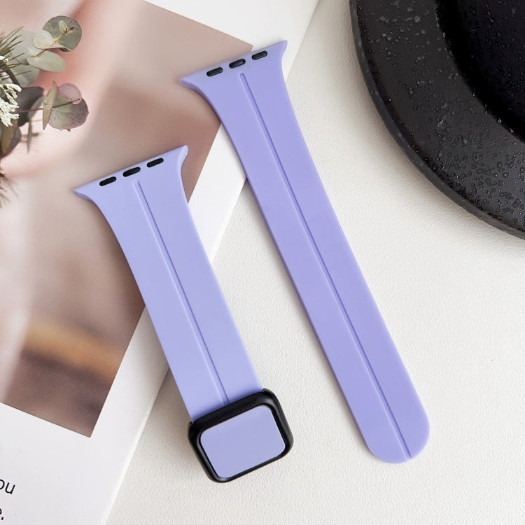 For Apple Watch SE 2022 44mm Magnetic Square Buckle Silicone Watch Band(Lilacs Purple) - Watch Bands by PMC Jewellery | Online Shopping South Africa | PMC Jewellery