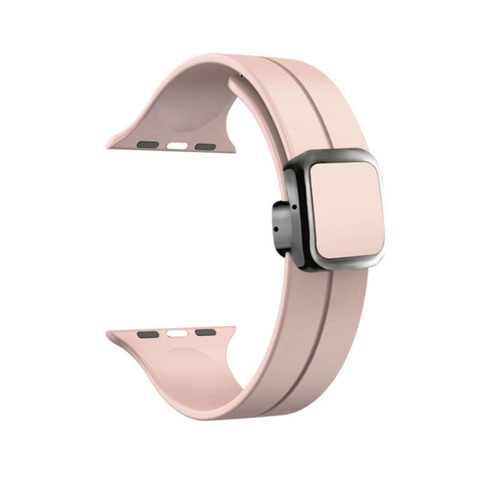 For Apple Watch Series 7 45mm Magnetic Square Buckle Silicone Watch Band(Sand Pink) - Watch Bands by PMC Jewellery | Online Shopping South Africa | PMC Jewellery