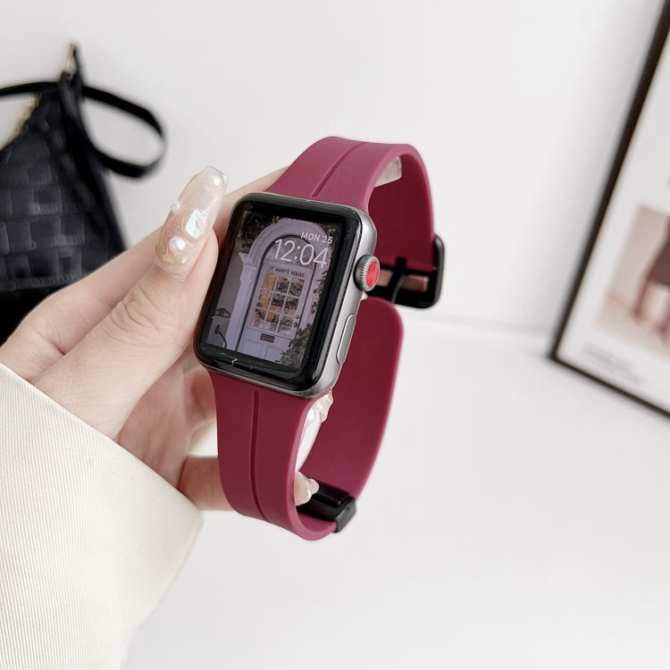 For Apple Watch Series 6 44mm Magnetic Square Buckle Silicone Watch Band(Wine Red) - Watch Bands by PMC Jewellery | Online Shopping South Africa | PMC Jewellery