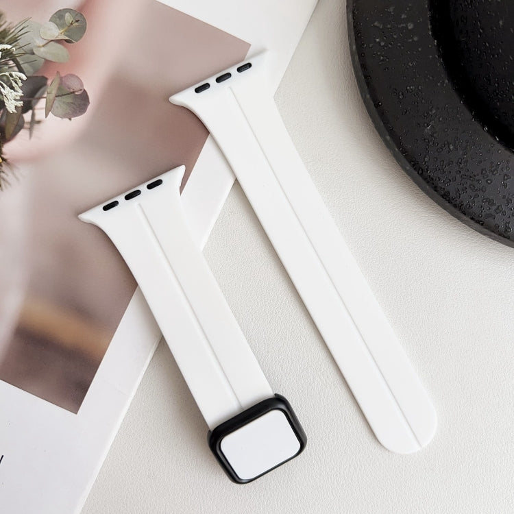 For Apple Watch 42mm Magnetic Square Buckle Silicone Watch Band(White) - Watch Bands by PMC TechLife | Online Shopping South Africa | PMC TechLife