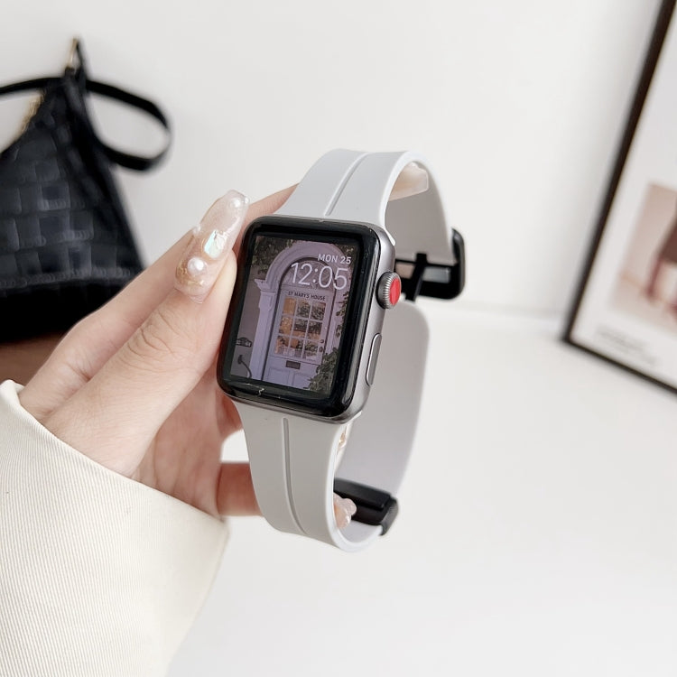For Apple Watch 38mm Magnetic Square Buckle Silicone Watch Band(Cloud Gray) - Watch Bands by PMC TechLife | Online Shopping South Africa | PMC TechLife