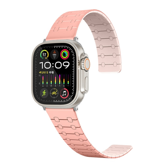 For Apple Watch Series 9 45mm Two Color Loop Magnetic Silicone Watch Band(Peach+Light Pink) - Watch Bands by PMC Jewellery | Online Shopping South Africa | PMC Jewellery