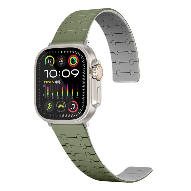 For Apple Watch Series 8 41mm Two Color Loop Magnetic Silicone Watch Band(Green+Grey) - Watch Bands by PMC TechLife | Online Shopping South Africa | PMC TechLife