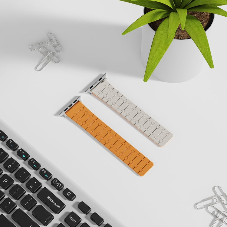 For Apple Watch Series 5 44mm Two Color Loop Magnetic Silicone Watch Band(Orange+Starlight) - Watch Bands by PMC TechLife | Online Shopping South Africa | PMC TechLife