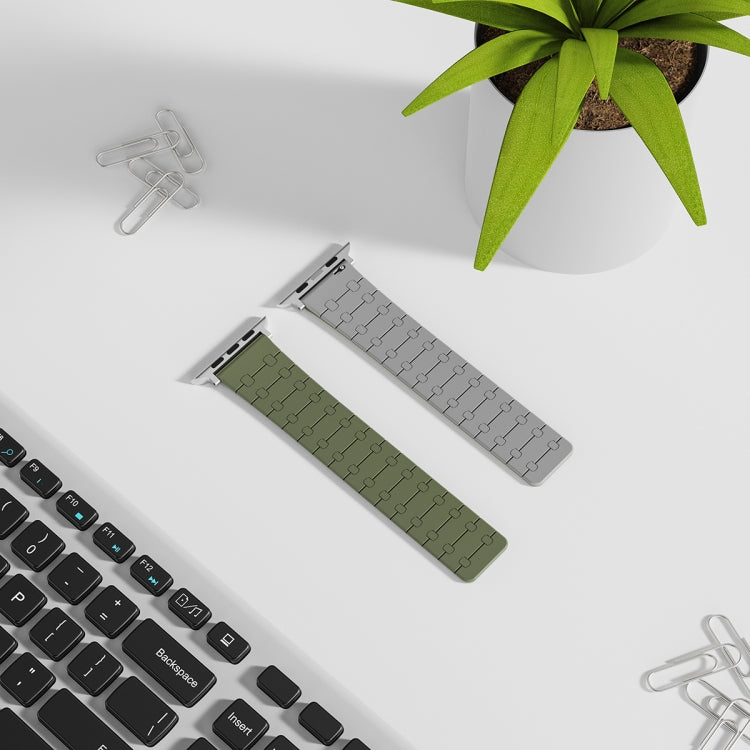 For Apple Watch Series 4 44mm Two Color Loop Magnetic Silicone Watch Band(Green+Grey) - Watch Bands by PMC TechLife | Online Shopping South Africa | PMC TechLife